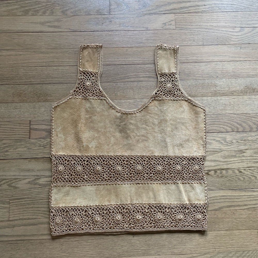 GANTOS Leather Crochet Knit Sleeveless Crop Top